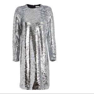 white sparkly long sleeve dress